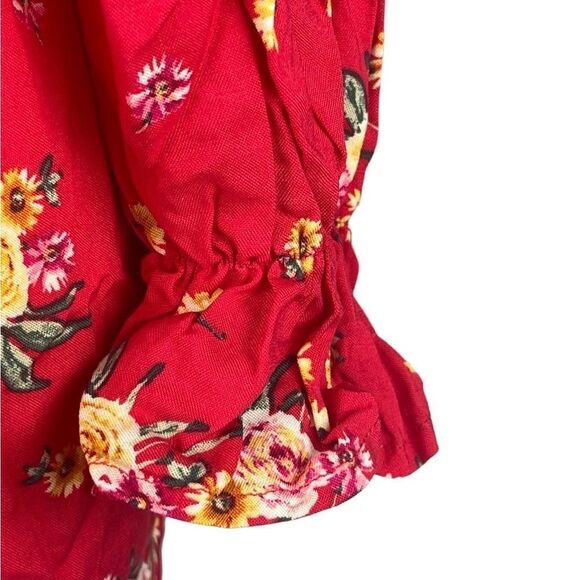 Velvet Torch Women’s Red Ditsy Floral Long Sleeve Ruffle Smock Inset Dress Sz: S - Picture 5 of 8